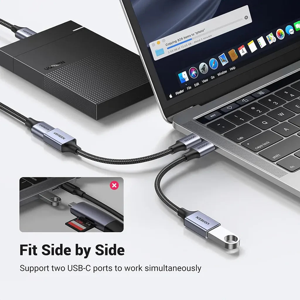 UGREEN US378 USB-C to USB-A 3.2 OTG Adapter simultaneous connection support for adjacent USB-C laptop ports -tpstech.in