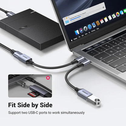 UGREEN US378 USB-C to USB-A 3.2 OTG Adapter simultaneous connection support for adjacent USB-C laptop ports -tpstech.in