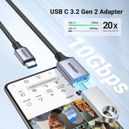 UGREEN US378 USB-C to USB-A 3.2 OTG Adapter fast data transfer connecting flash drive to smartphone -tpstech.in