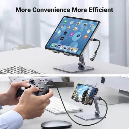 UGREEN US378 USB-C to USB-A 3.2 OTG Adapter used with tablet stand and gaming controller setup -tpstech.in
