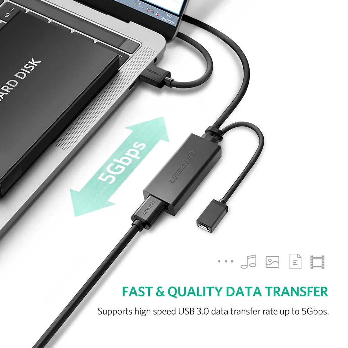 UGREEN USB 3.0 Active Extension Cable 5Gbps High Speed Data Transfer with External Hard Disk -tpstech.in