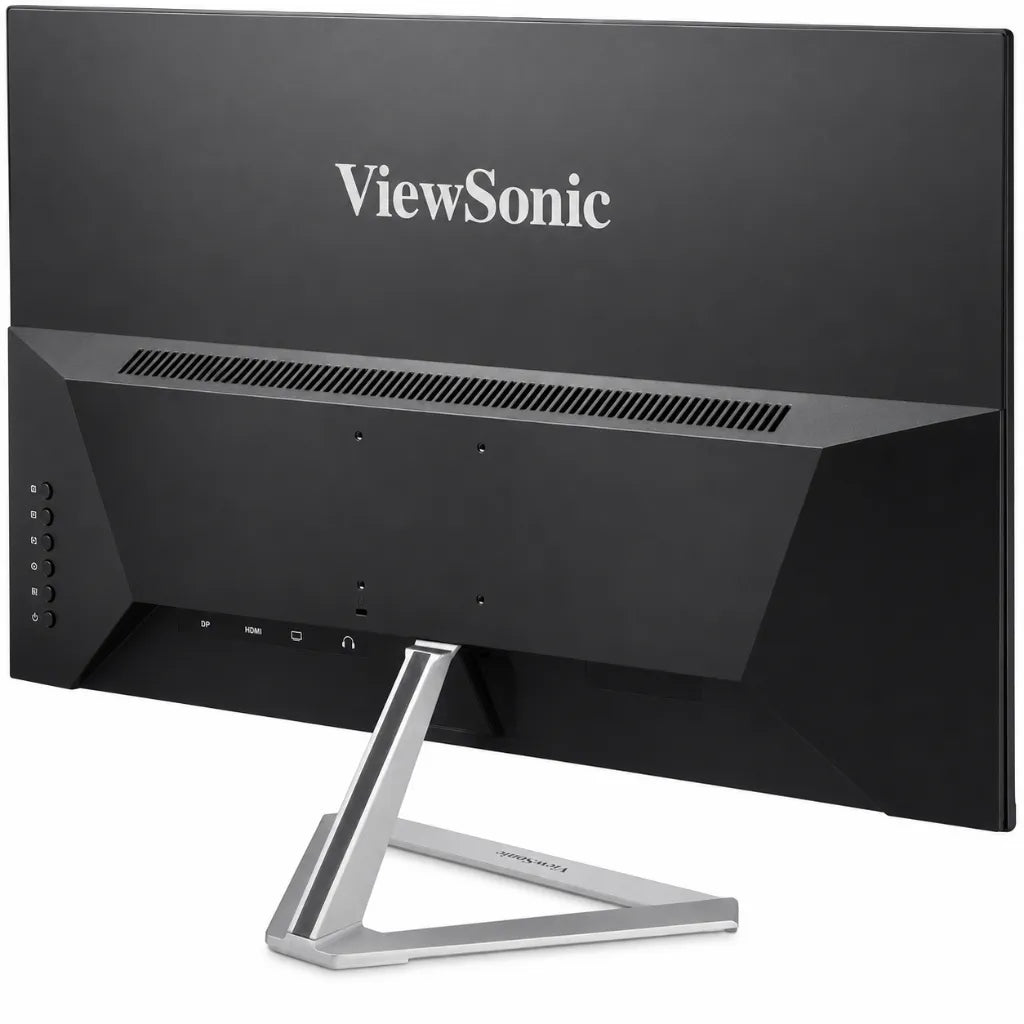 Rear left angle view of ViewSonic VX2476-SMHD-3 24 inch IPS monitor with slim design and metal stand.