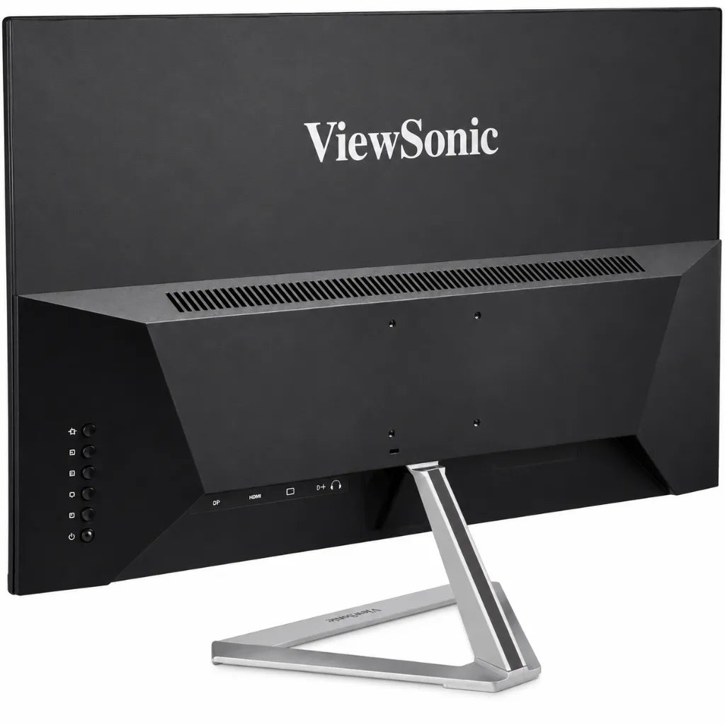 Rear right angle view of ViewSonic VX2476-SMHD-3 24 inch Full HD IPS monitor with modern ultra-slim design and stand.