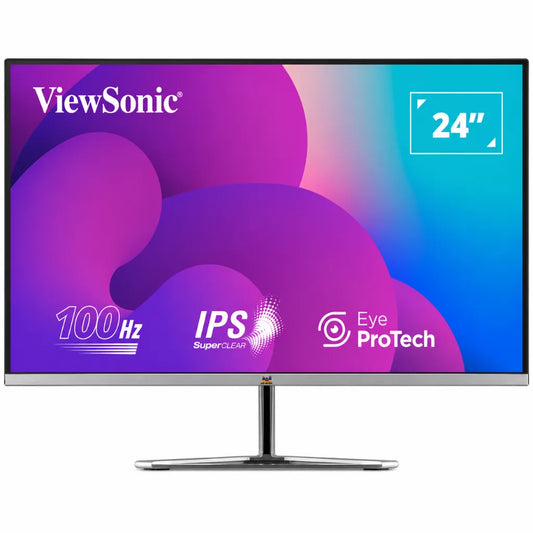 Front view of ViewSonic VX2476-SMHD-3 24 inch Full HD IPS monitor with ultra-slim bezel, 100Hz refresh rate and Eye ProTech.