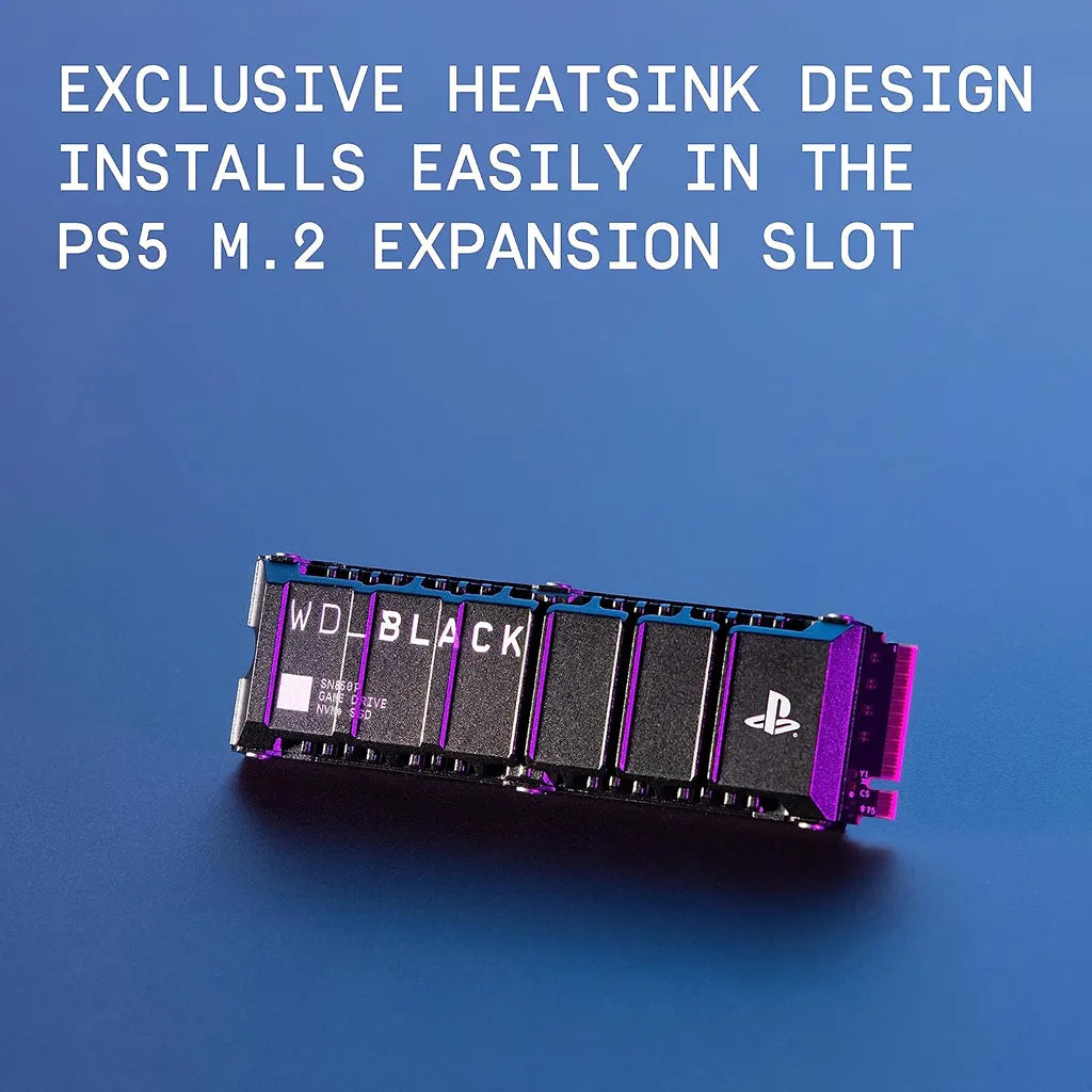 WD BLACK SN850P 4TB NVMe SSD highlighting built in custom heatsink design for PS5 expansion slot -tpstech.in