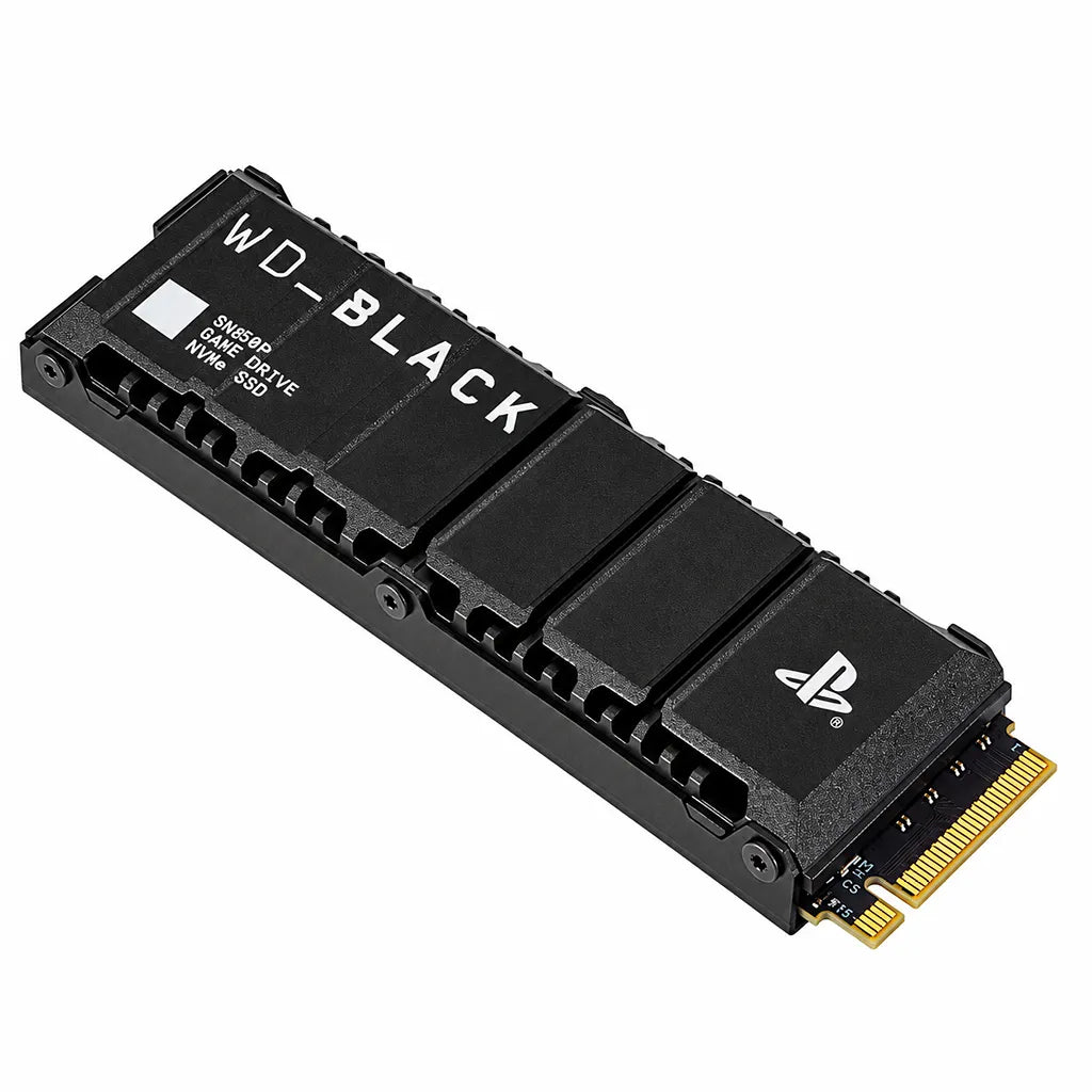 WD BLACK SN850P 4TB NVMe SSD high speed storage drive with heatsink angled view on white background -tpstech.in