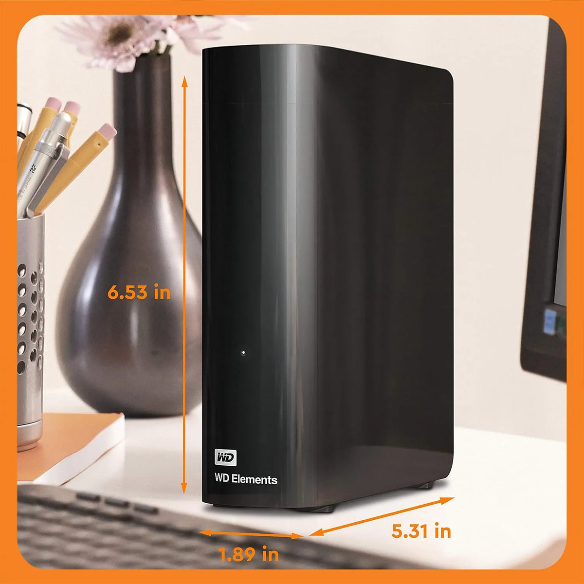 WD Elements Desktop 14TB External Hard Drive USB 3.0 Black Product Dimensions and Compact Size -tpstech.in