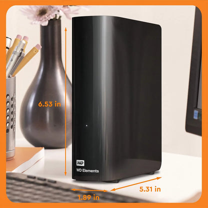WD Elements Desktop 14TB External Hard Drive USB 3.0 Black Product Dimensions and Compact Size -tpstech.in
