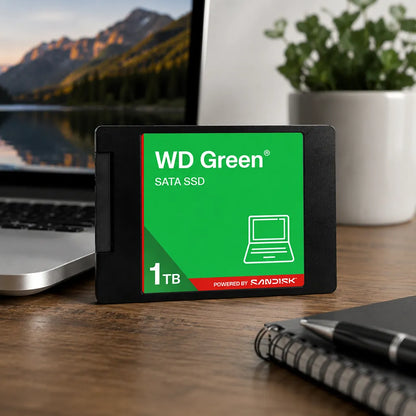 WD Green 1TB SATA SSD for laptop storage upgrade on desk -tpstech.in