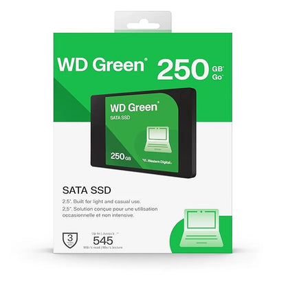 WD Green WDS250G5G0A 250GB SATA Internal SSD retail box packaging with 2.5 inch drive -tpstech.in
