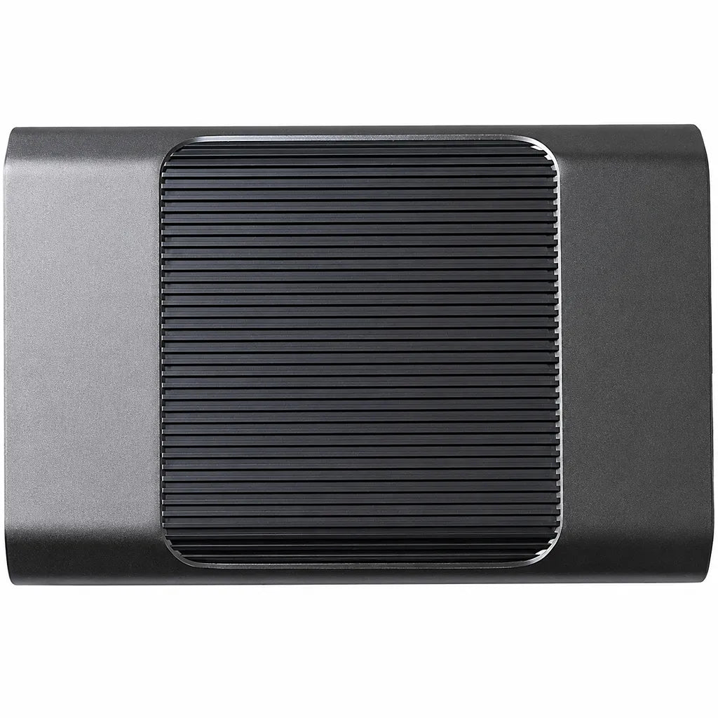 Top view of the Western Digital G-DRIVE 18TB desktop external hard drive with ribbed aluminum cooling design.