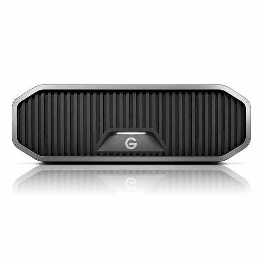 Front view of the Western Digital G-DRIVE 22TB USB-C external desktop hard drive with premium aluminum design.