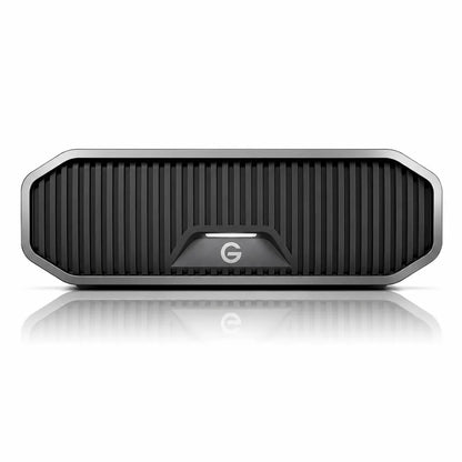 Front view of the Western Digital G-DRIVE 8TB external desktop hard drive with signature G logo and durable aluminum design.