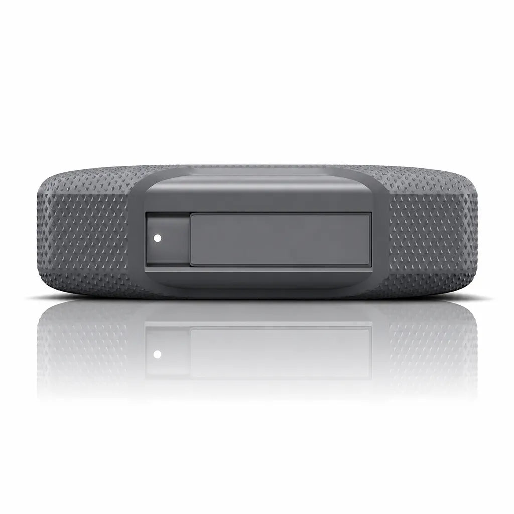 Bottom view of the Western Digital G-DRIVE ArmorATD 2TB rugged portable hard drive with durable protective design.