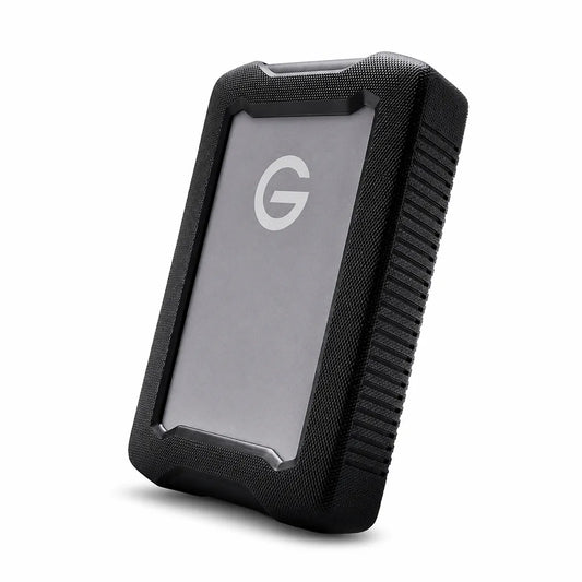 Front angled view of the Western Digital G-DRIVE ArmorATD 6TB USB-C rugged portable external hard drive.