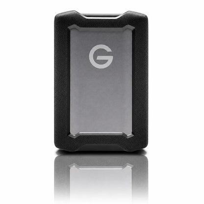 Front view of the Western Digital G-DRIVE ArmorATD 5TB rugged USB-C portable external hard drive.