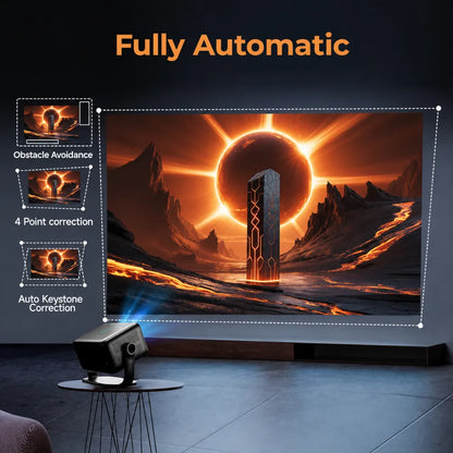 WZATCO Yuva Vibe projector with Auto Focus, Auto Keystone Correction and intelligent obstacle avoidance for easy setup.