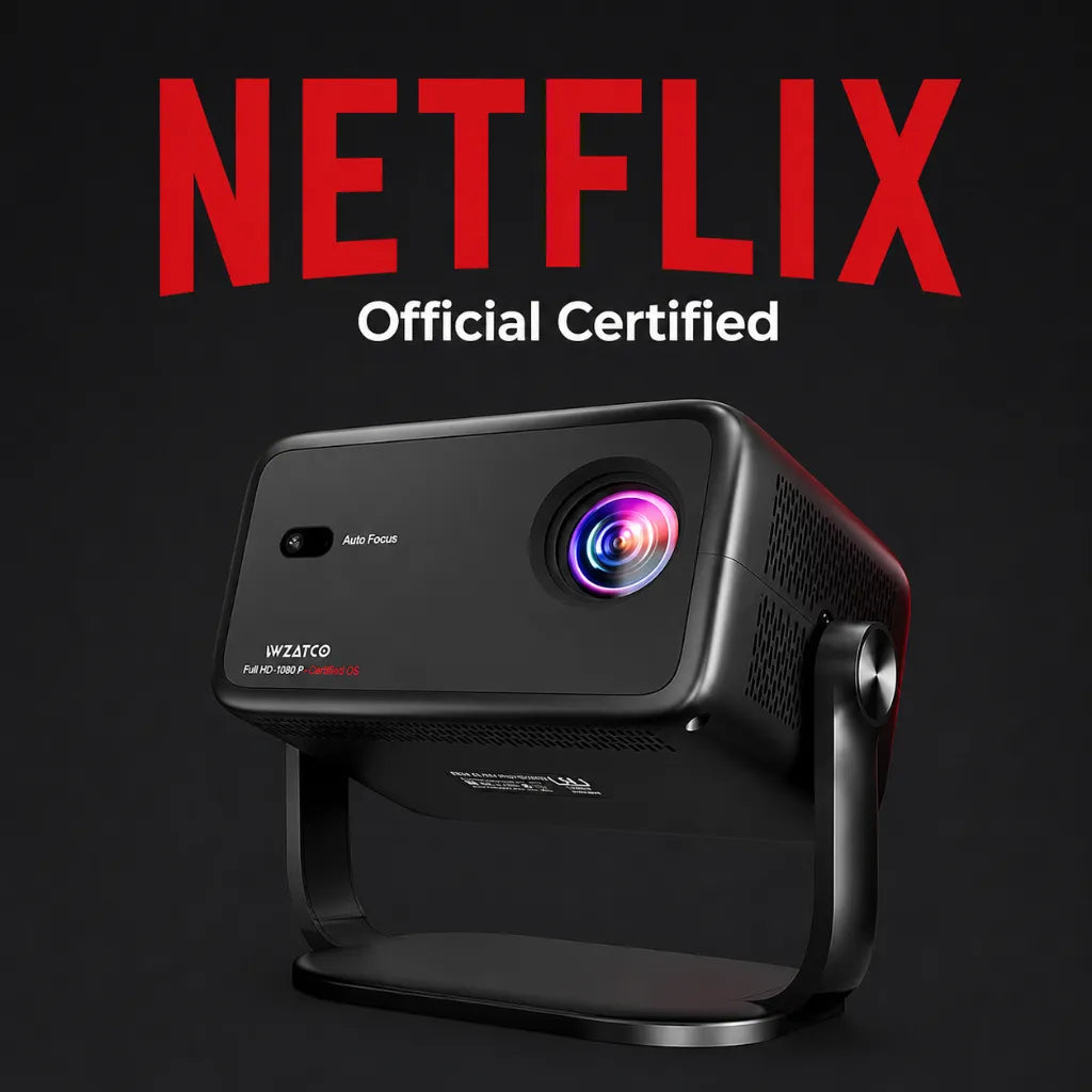 WZATCO Yuva Vibe Netflix Certified Smart Projector with Native Full HD 1080P resolution for home entertainment.