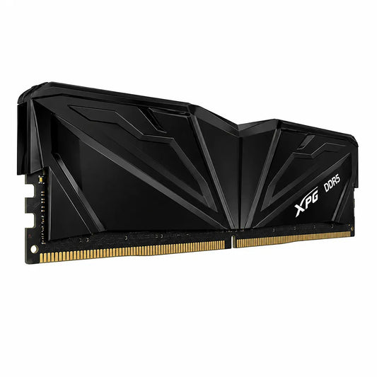 Left angle view of XPG ARMAX 16GB DDR5 RAM 5600MHz CL46 desktop memory featuring a premium black heatsink.