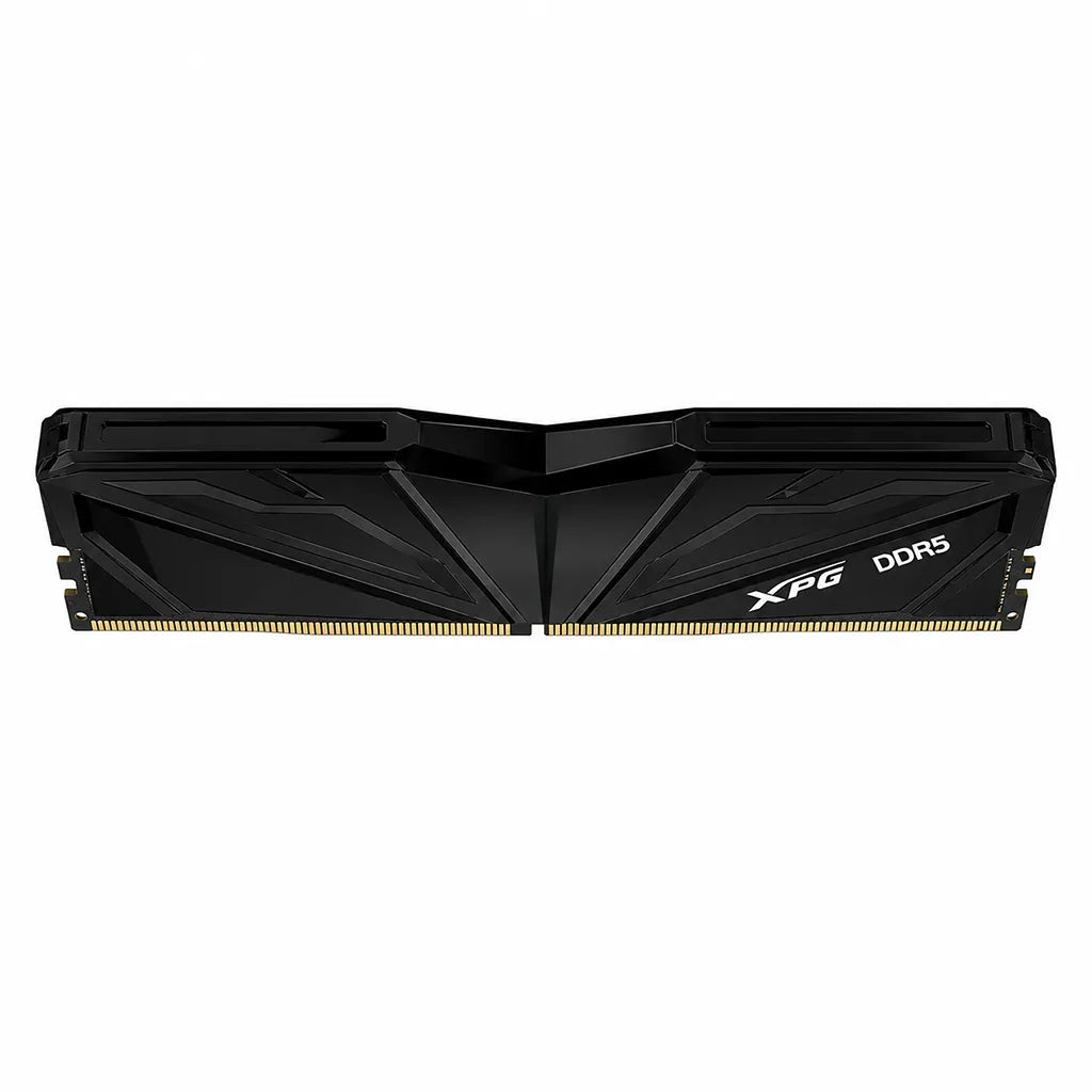 Top view of XPG ARMAX 16GB DDR5 RAM 5600MHz CL46 desktop memory highlighting the angular heatsink design.