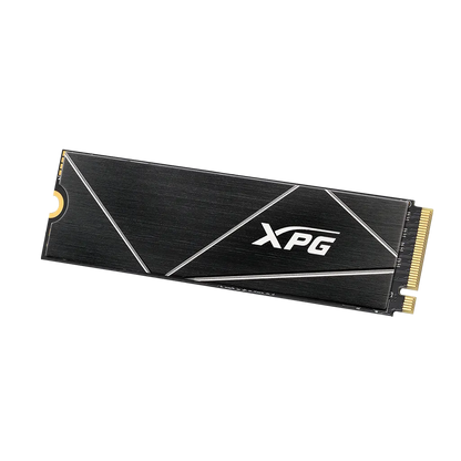 XPG GAMMIX S70 Blade 8TB PCIe Gen4 NVMe M.2 2280 SSD shown from the front left angle with integrated black heatsink.