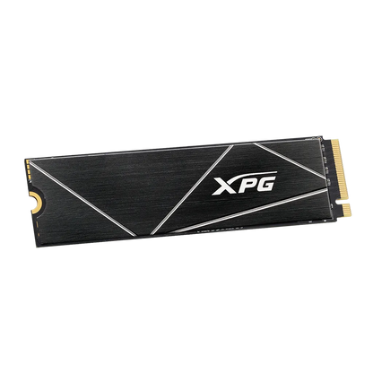 Front right angle view of XPG GAMMIX S70 Blade 8TB PCIe Gen4 NVMe M.2 2280 SSD featuring a premium black heatsink.