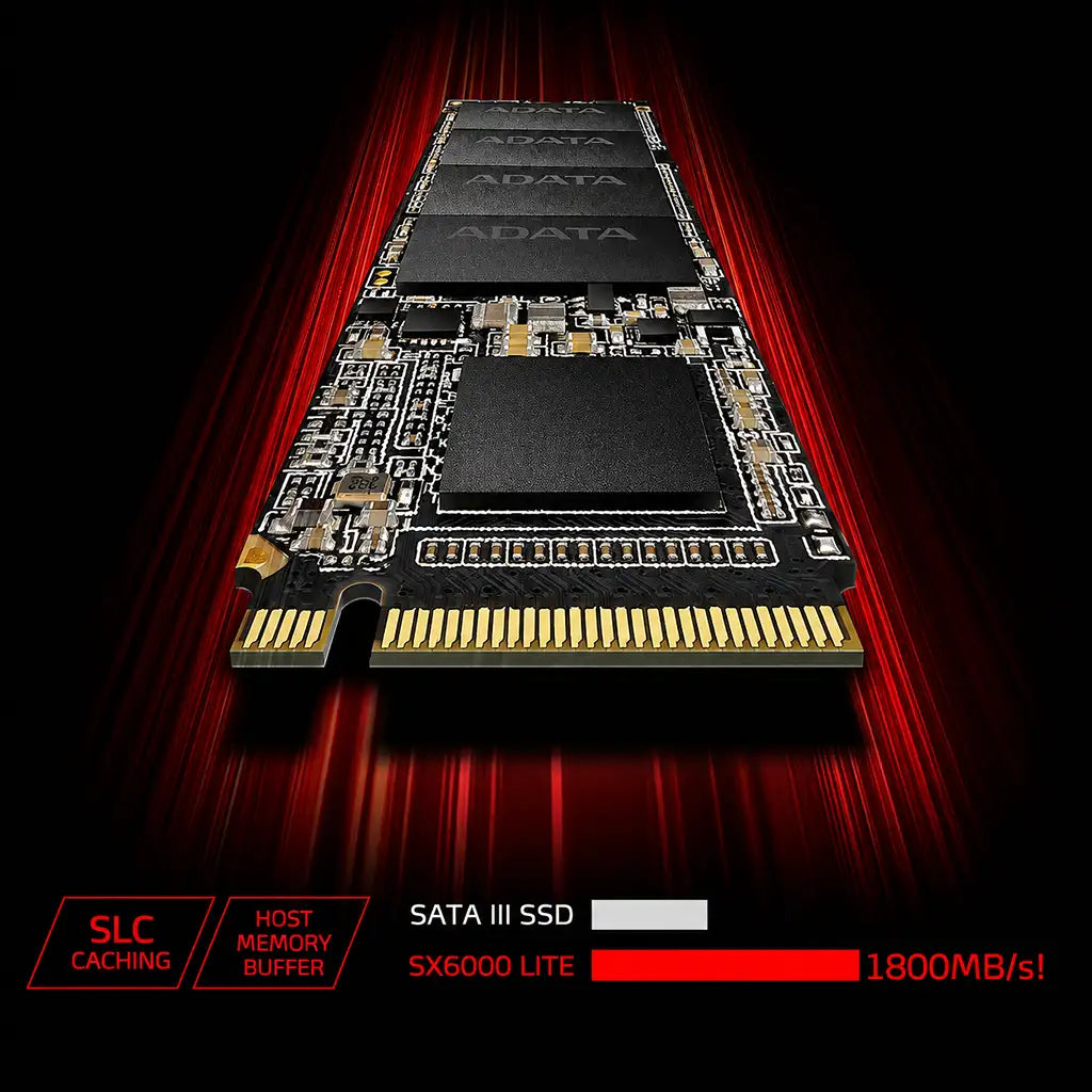 XPG SX6000 Lite 128GB M.2 NVMe PCIe Gen3x4 SSD showcasing SLC Caching, Host Memory Buffer, and up to 1800MB/s read speed for faster storage performance -tpstech.in
