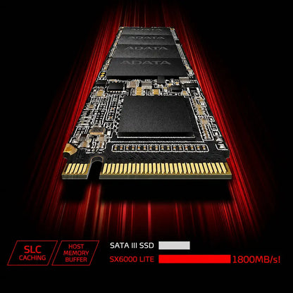 XPG SX6000 Lite 128GB M.2 NVMe PCIe Gen3x4 SSD showcasing SLC Caching, Host Memory Buffer, and up to 1800MB/s read speed for faster storage performance -tpstech.in