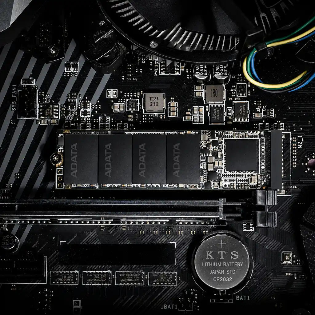 XPG SX6000 Lite 128GB M.2 NVMe PCIe Gen3x4 SSD installed on a desktop motherboard demonstrating M.2 2280 compatibility for PC upgrades -tpstech.in