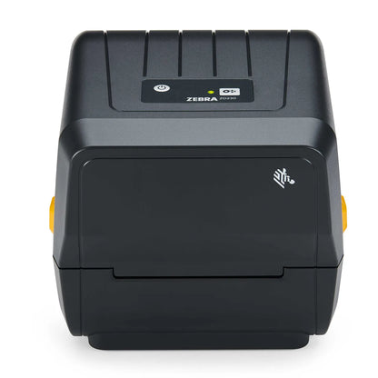 Front view of Zebra ZD230 Monochrome Thermal Transfer Desktop Barcode Printer with USB Connectivity in black finish -tpstech.in