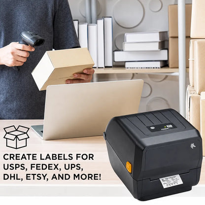 Zebra ZD230TA 4-inch Thermal Desktop Printer printing shipping labels for USPS, FedEx, UPS, DHL, Etsy, and eCommerce businesses -tpstech.in
