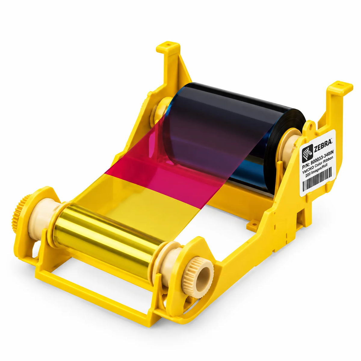 Zebra ZXP3 800033-340IN YMCKO color ribbon rear view showing genuine ribbon cartridge -tpstech.in