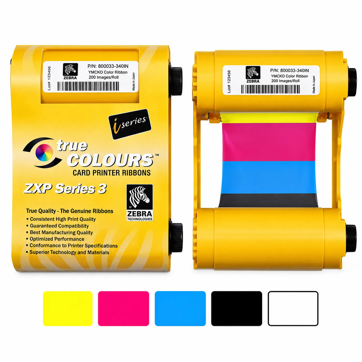 Zebra ZXP3 800033-340IN YMCKO color ribbon with 200 images per roll for ZXP Series 3 -tpstech.in