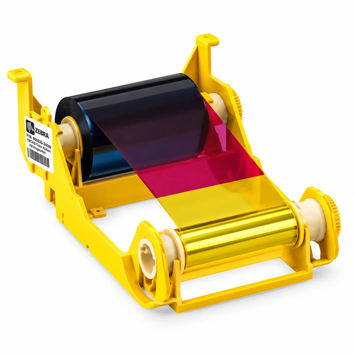 Zebra ZXP3 800033-340IN YMCKO ribbon cartridge side view with color panels -tpstech.in