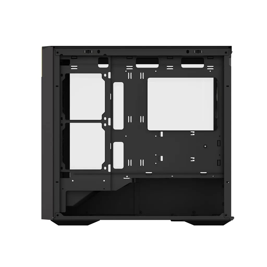Interior of ZOTAC GAMING ALLOY mATX Computer Case Black showing Micro-ATX motherboard support, cable management layout, and cooling compatibility.