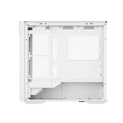 Interior layout of the ZOTAC GAMING ALLOY mATX Computer Case White showing motherboard tray, cable management space, and PSU shroud.
