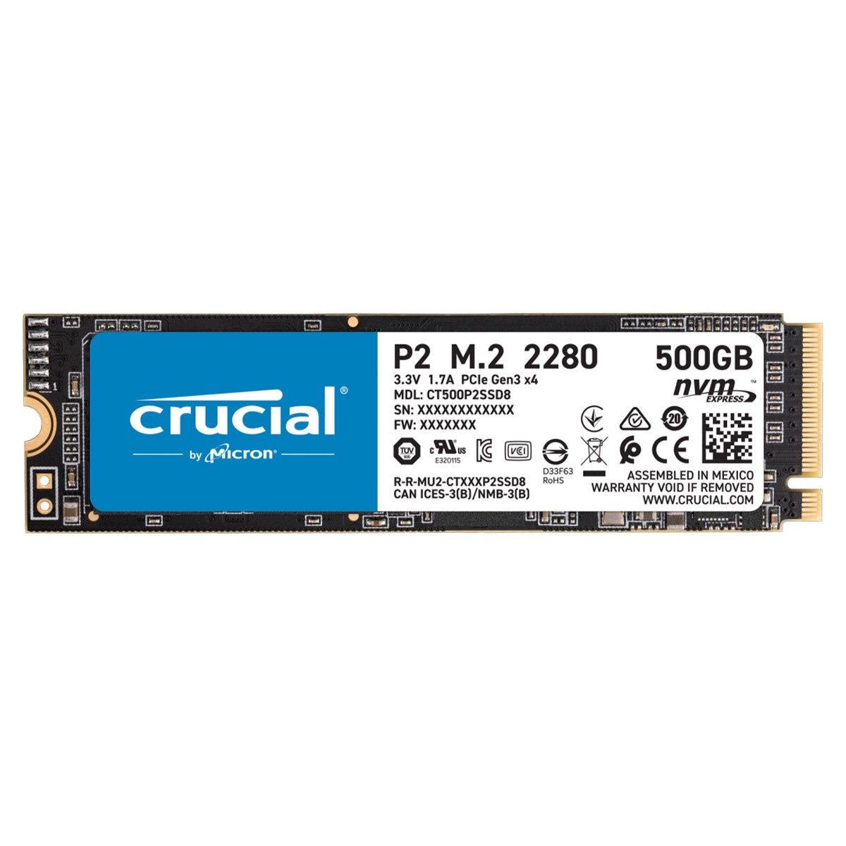 [पुन: पैक किया गया] Crucial P2 500GB M.2 2280 PCIe NVMe इंटरनल सॉलिड स्टेट ड्राइव 