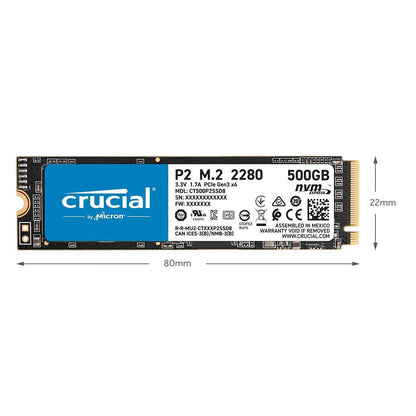 Crucial P2 SSD 500GB M.2 2280 NVMe PCIe Gen 3 इंटरनल सॉलिड स्टेट ड्राइव 