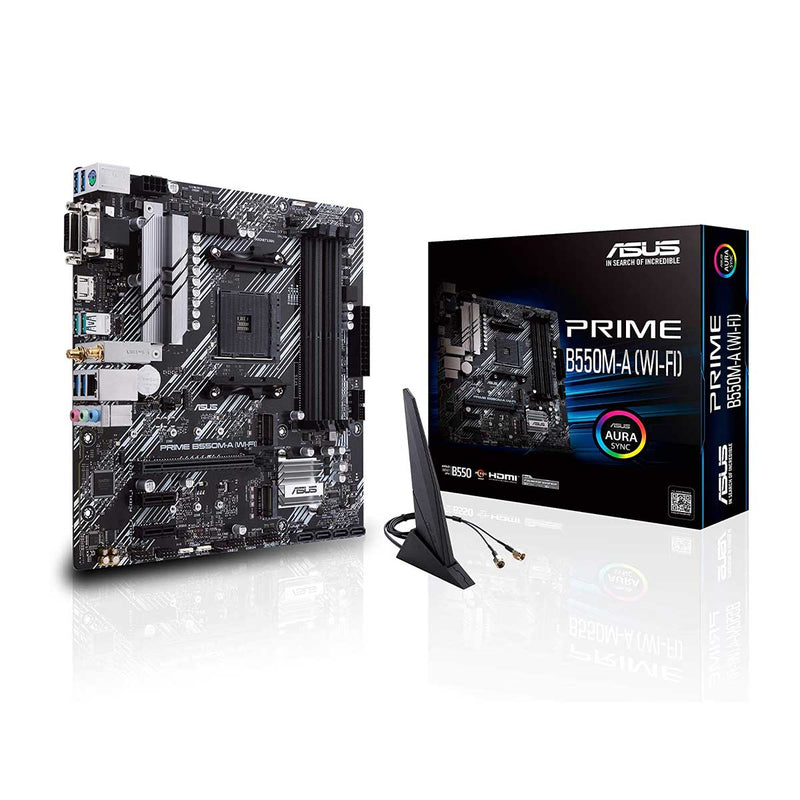 ASUS B550 PRIME B550M-A WIFI AMD A4 mATX Motherboard with PCIe 4.0 Dual M.2 and Aura Sync
