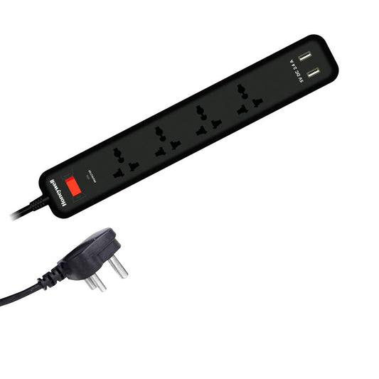 Honeywell 4 Output Plus 2 USB Port Surge Protector Extension Cable with Master Switch and LED Indicator