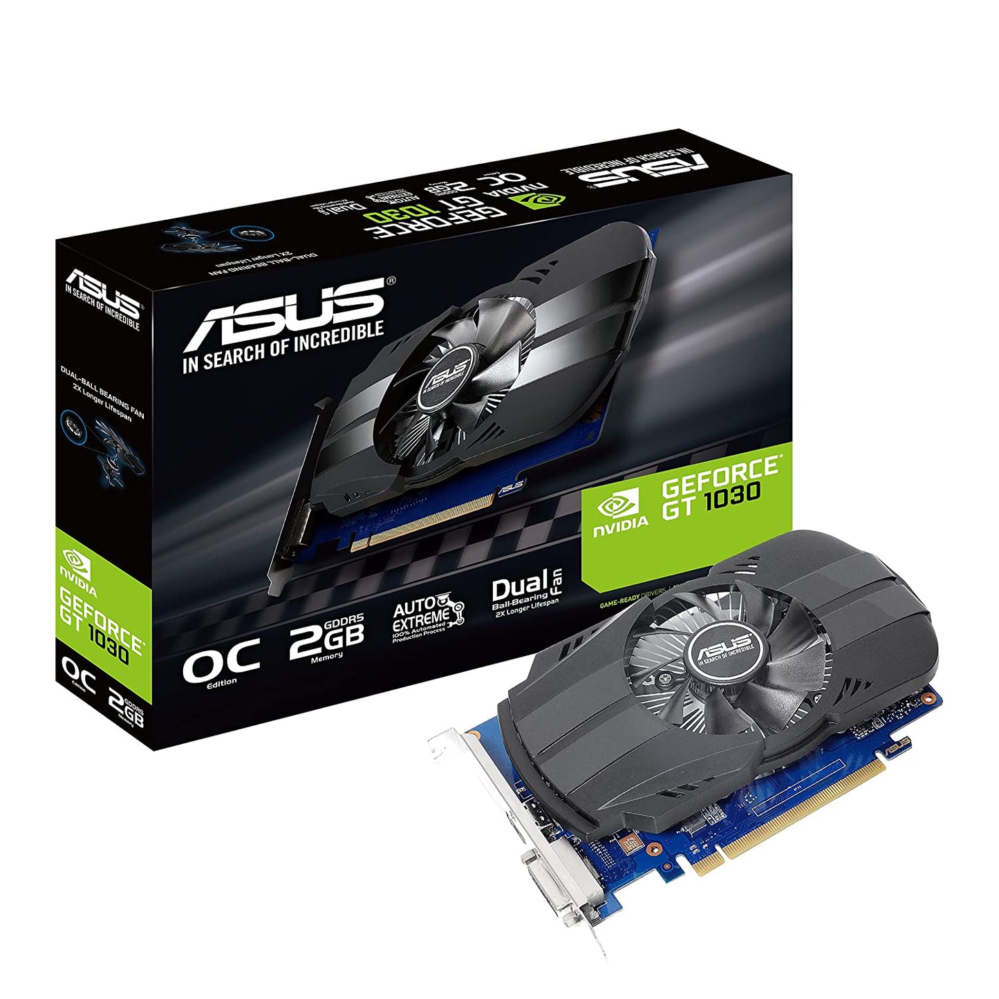ASUS फीनिक्स GeForce GT1030 2GB GDDR5 64-बिट OC एडिशन ग्राफिक्स कार्ड IP5X डस्ट रेजिस्टेंस के साथ