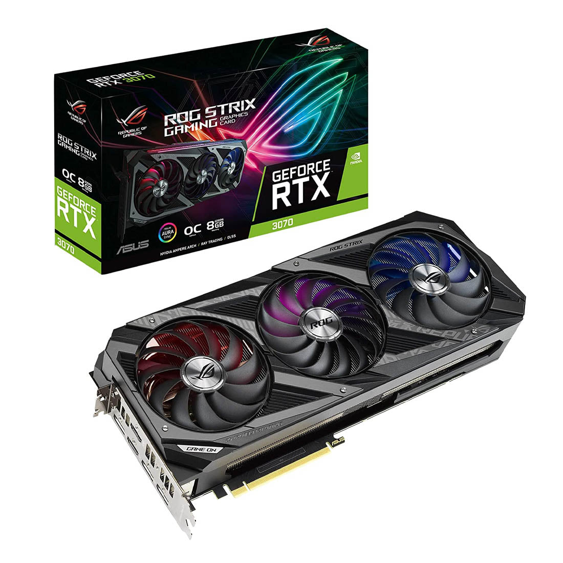 ASUS ROG STRIX NVIDIA GeForce RTX 3070 OC एडिशन नॉन LHR ग्राफ़िक्स कार्ड GDDR6 8GB 256-बिट DLSS AI रेंडरिंग के साथ