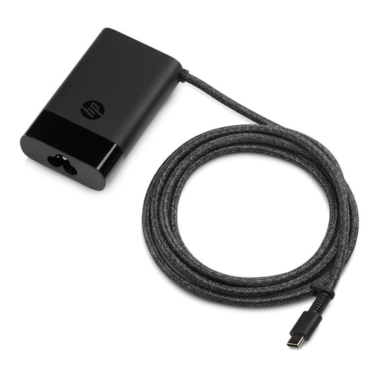 पावर कॉर्ड के साथ मोबाइल चार्जिंग के लिए USB-A पोर्ट के साथ HP 65W USB-C स्लिम ट्रैवल पावर एडेप्टर