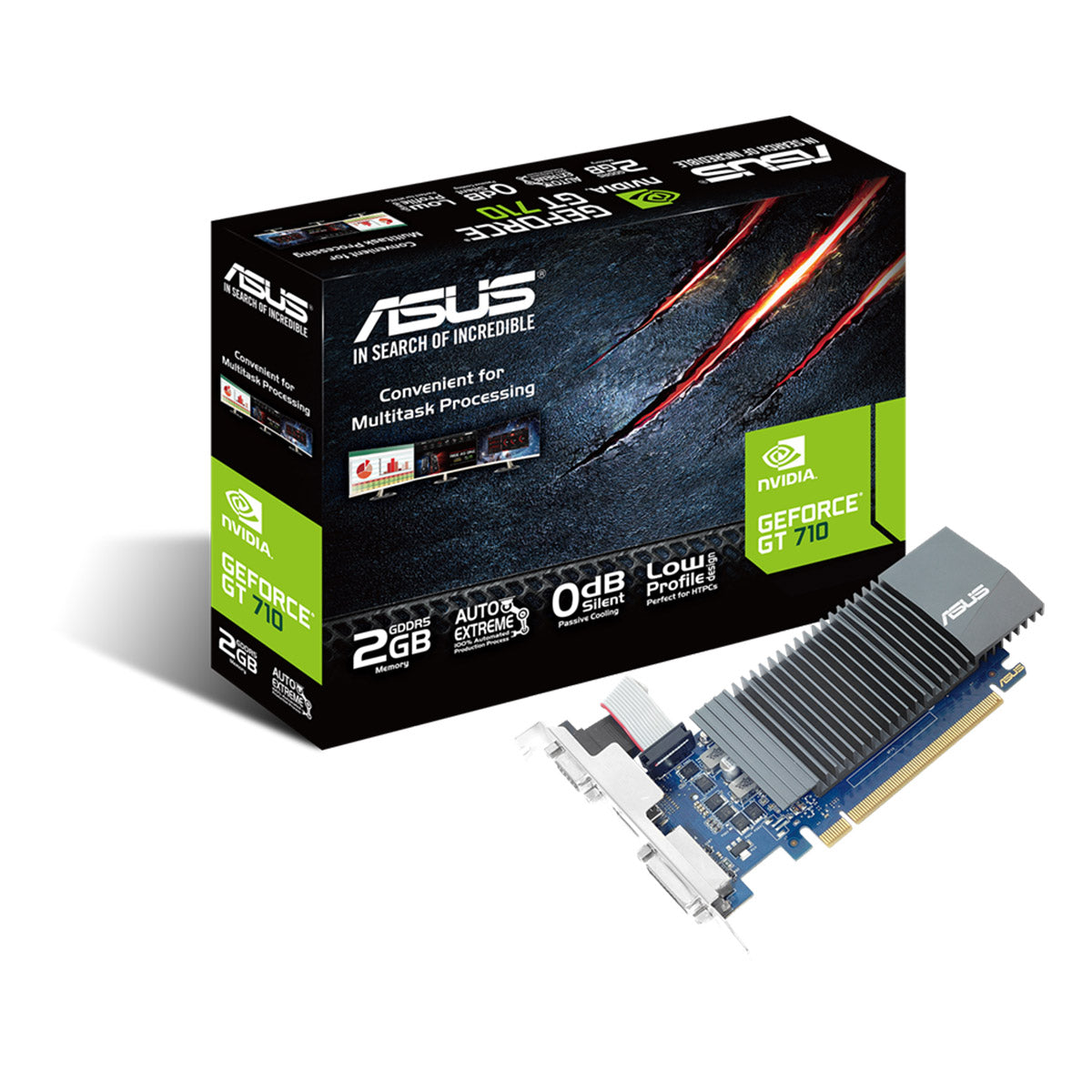 Asus GeForce GT 710 2GB GDDR5 64-बिट ग्राफ़िक्स कार्ड 0db कुशल कूलिंग के साथ