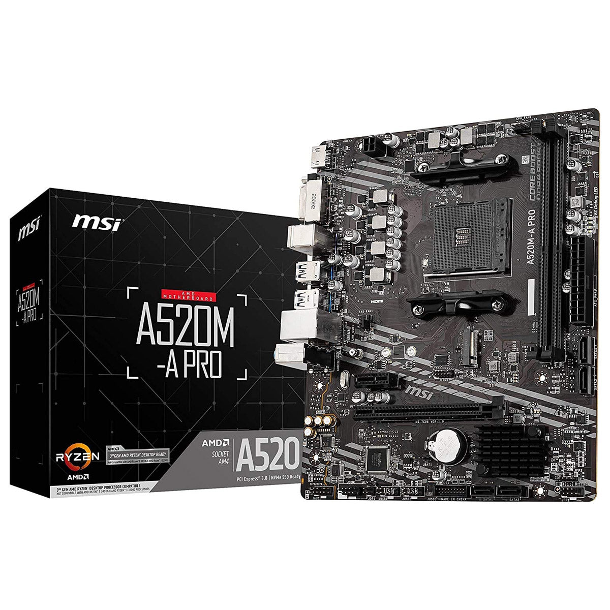 MSI A520M-A PRO AMD AM4 mATX मदरबोर्ड कोर बूस्ट और ऑडियो बूस्ट के साथ