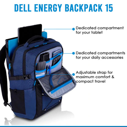 Dell Energy लैपटॉप बैकपैक 15 वाटर रेज़िस्टेंट एक्सटीरियर और स्पोर्टी डिज़ाइन के साथ