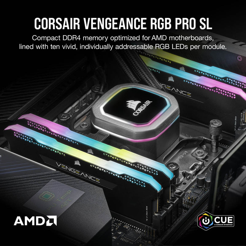 Corsair Vengeance RGB Pro SL 32GB (2x16GB) DDR4 RAM 3600MHz CL18 Desktop Gaming Memory