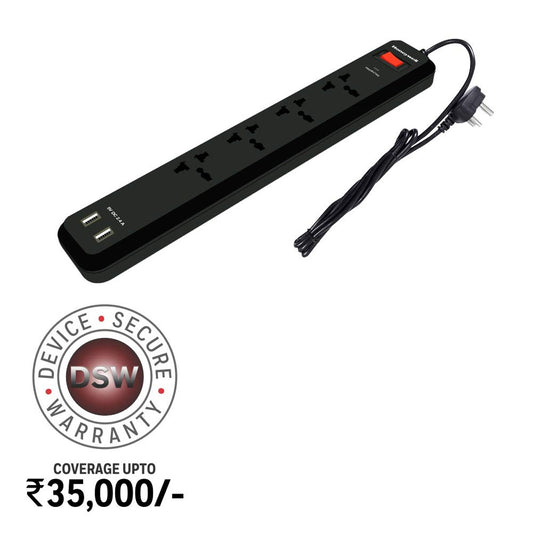 Honeywell 4 Output Plus 2 USB Port Surge Protector Extension Cable with Master Switch and LED Indicator
