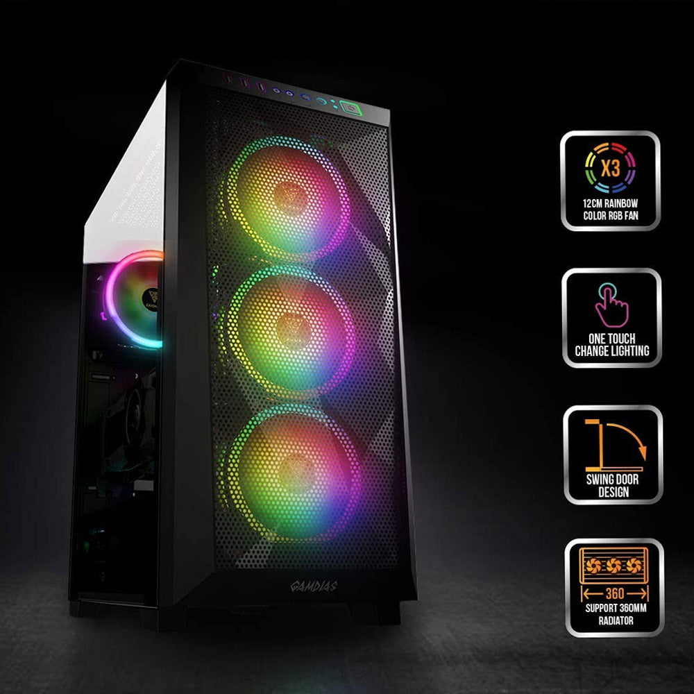 Gamdias ATHENA M1 Elite ATX RGB Mid-Tower Cabinet with Triple 120mm ARGB Pre-Installed Fans and Dust Filter