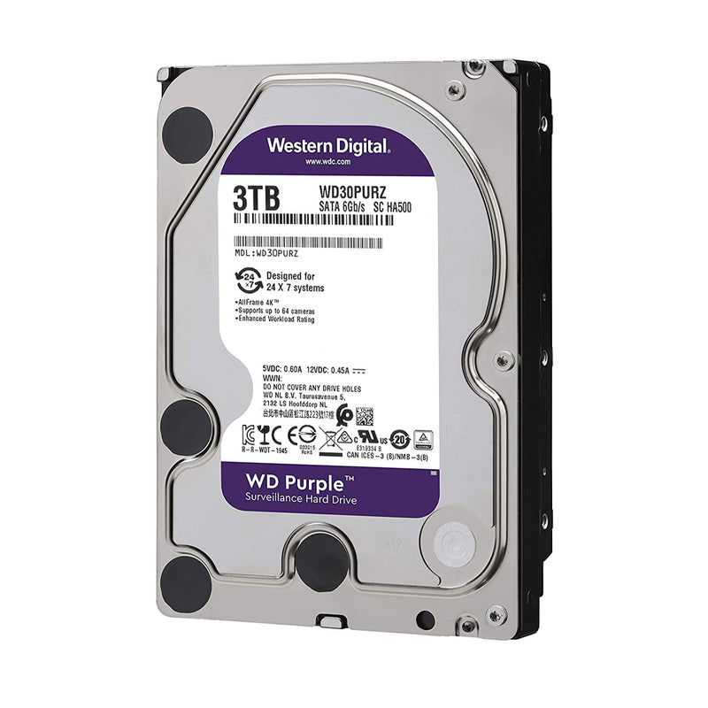 Western Digital Purple 3TB 3.5 Inch SATA Surveillance Hard Drive with up to 64 Camera Support